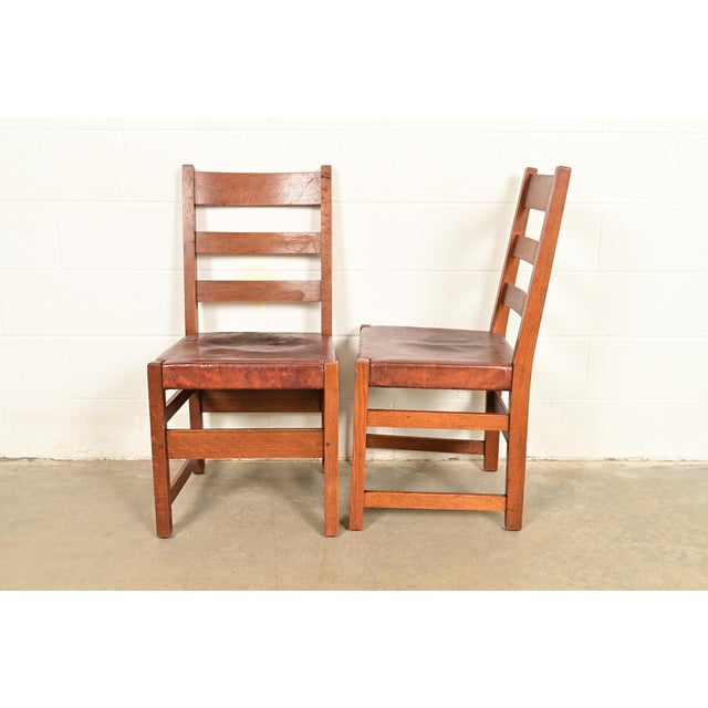 L. & J. G. Stickley Antique Mission Oak Arts & Crafts Ladder Back Dining Chairs | Set of Four For Sale - Image 13 of 16