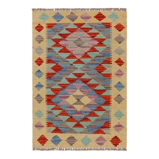 Bohemian Turkish Kilim Gold Rust Hand-Woven Wool Rug For Sale