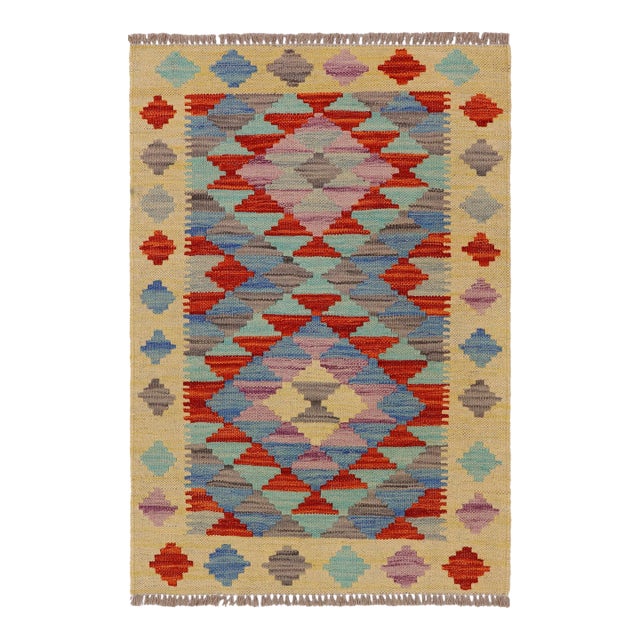 Bohemian Turkish Kilim Gold Rust Hand-Woven Wool Rug For Sale