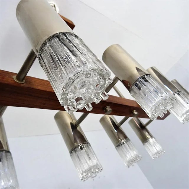 Scandinavian 6-Flame Ceiling Light in Teak and Glass, 1950s For Sale - Image 6 of 11