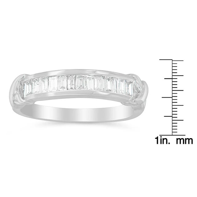 Metal .925 Sterling Silver 1/2 Cttw Baguette Cut Diamond Channel Set X-Station Wedding Ring (H-I Color, I1-I2 Clarity) - Size 6-3/4 For Sale - Image 7 of 7