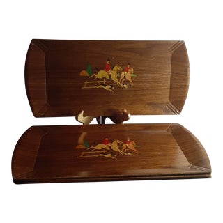 Vintage Haskelite Wood Riding Lithographic Trays- Set of 4 For Sale