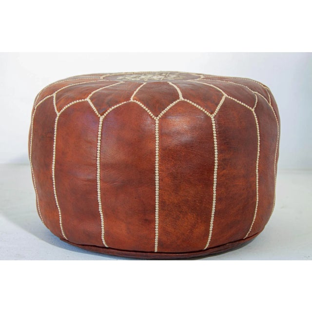 Moroccan Handcrafted Leather Brown Ottoman For Sale - Image 4 of 12