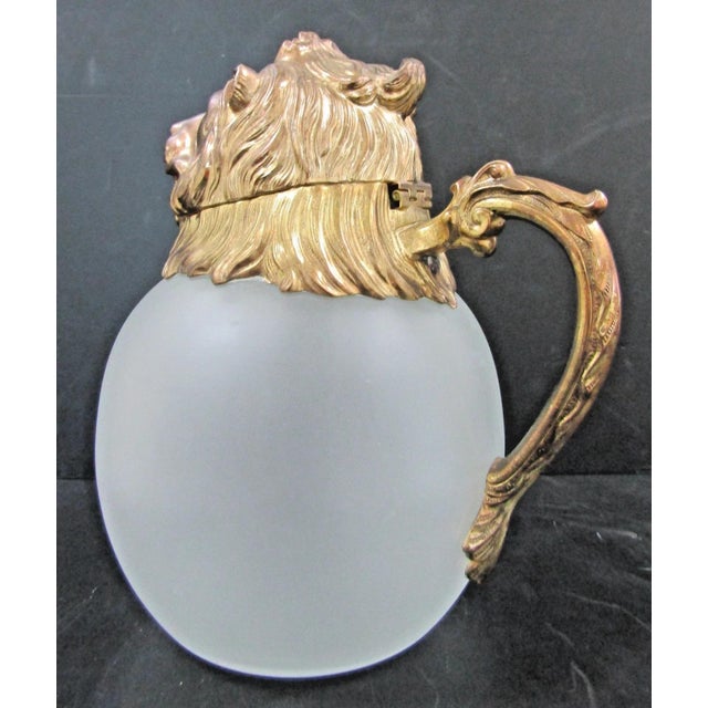 1970s Mid-Century Modern Carole Stupell Gilt Lion Head Frost Glass Pitcher For Sale - Image 10 of 14