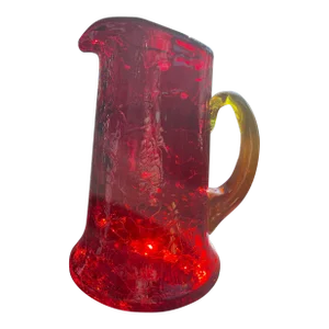Mid 20th Century Crackle Glass Amberina Pitcher After Blenko, Rainbow or Pilgram Glass