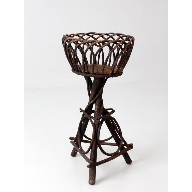 Brown Antique Adirondack Twig Plant Stand For Sale - Image 8 of 18