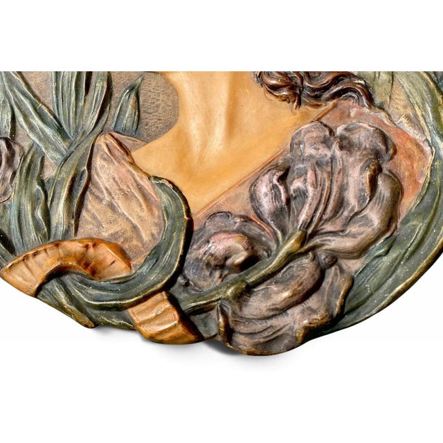 Brown Austrian Art Nouveau Relief Porcelain Wall Charger, C. 1905 For Sale - Image 8 of 16