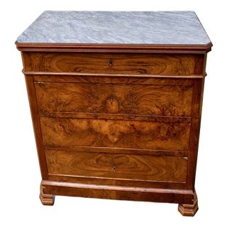 Antique Louis Philippe Chest of Drawers with White Marble Top, 1890s For Sale