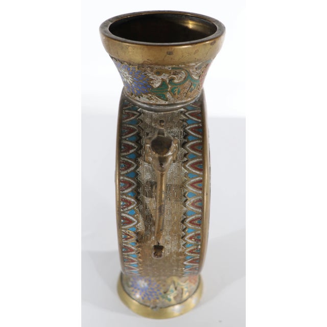 Vintage Chinese Handled Vase With Scenic Enameled Decorative Elements For Sale - Image 4 of 11