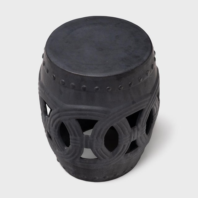 Chinese Chinese Graphite Black Prosperity Garden Stool For Sale - Image 3 of 5