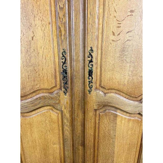 Brown Vintage French Louis XVI Style Oak 4-Door Armoire For Sale - Image 8 of 11
