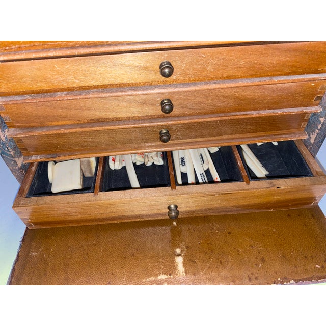 Antique Mahjong Drawer Game Set in Beautiful Wood and Fabric Case For Sale - Image 9 of 9