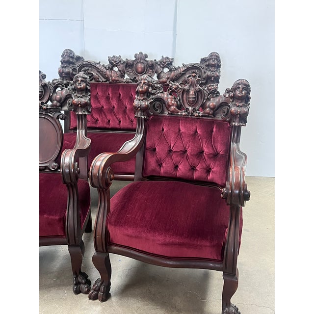 Victorian Antique Victorian Karpen Highly Carved Mahogany Parlor Set For Sale - Image 3 of 9