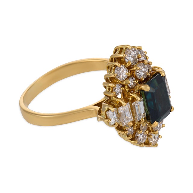Vintage Gia 2.00 Carat Sapphire Diamond 18k Yellow Gold Ring, Size 8.25 For Sale - Image 4 of 6