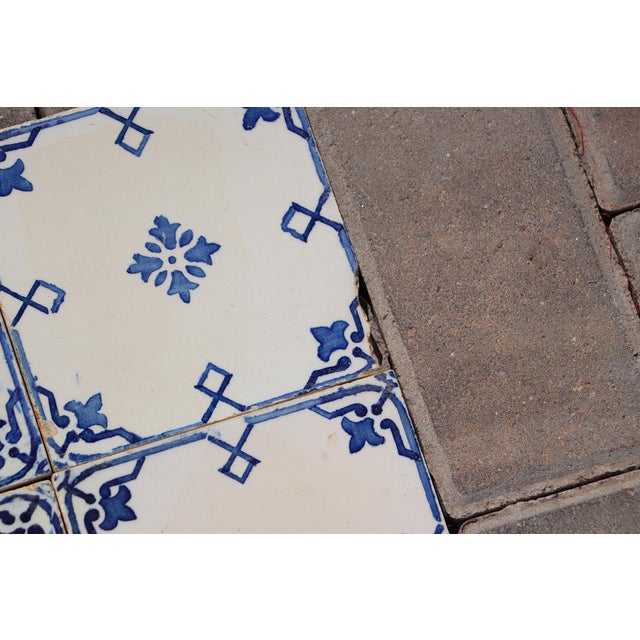 Antique 1920s Portuguese Art Deco Tiles Cobalt Blue Floral Crosses Set of 16 For Sale - Image 11 of 14