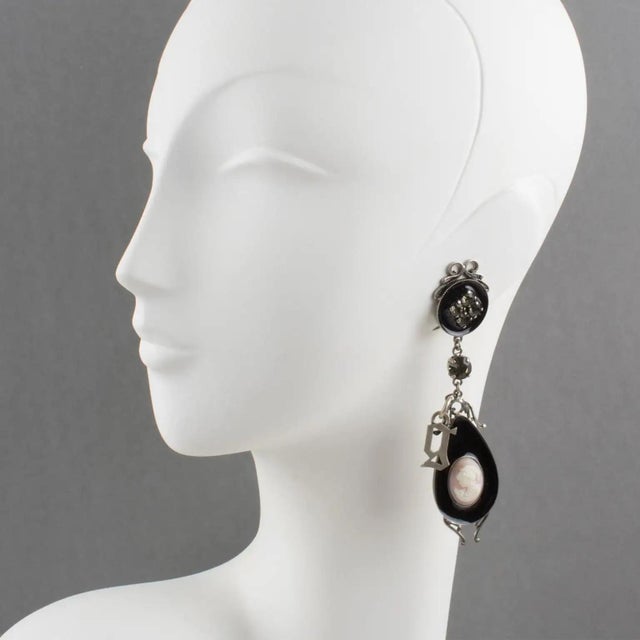 Victorian John Galliano Victorian Style Cameo and Black Enamel Clip Earrings For Sale - Image 3 of 8