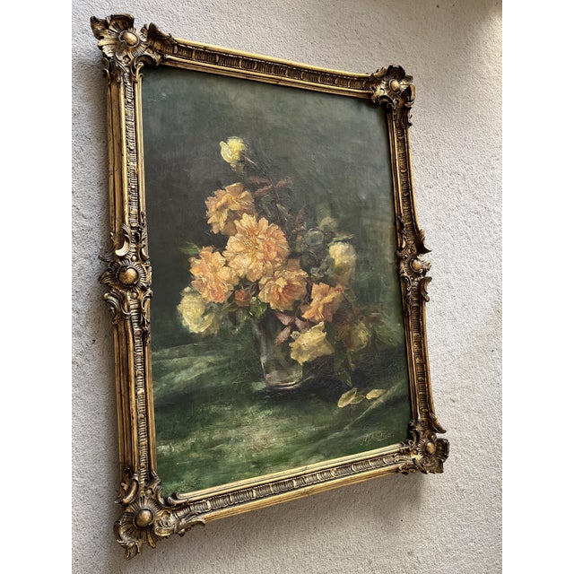 A. Pricelius, Floral Still Life of Roses in Glass Vase, 1930s, Oil Painting For Sale - Image 6 of 10