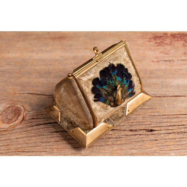 Traditional Early 20th Century Peacock Vanity Casket With Cut Glass Perfume Bottles For Sale - Image 3 of 12