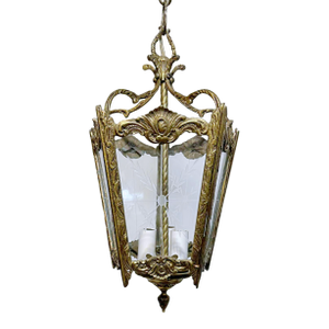 Vintage Bronze Lantern With Etched Glass Panels