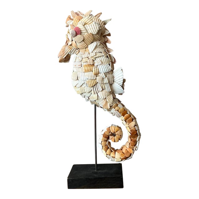 Vintage Boho Shell Encrusted Seahorse For Sale