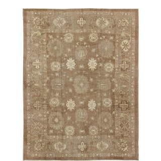 Large Vintage Turkish Rug in Light Brown Field, Taupe, Ivory and Earth Tones For Sale