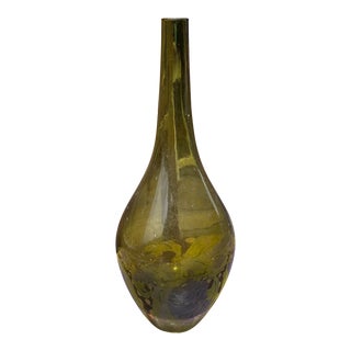 1970s Green Glass Skinny Neck Vase For Sale