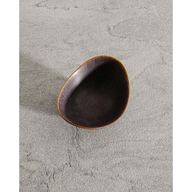 A rare swedish mid century decorative ceramic bowl in a blue brown glaze by gunnar nylund for rörstrand sweden, 1950s in...