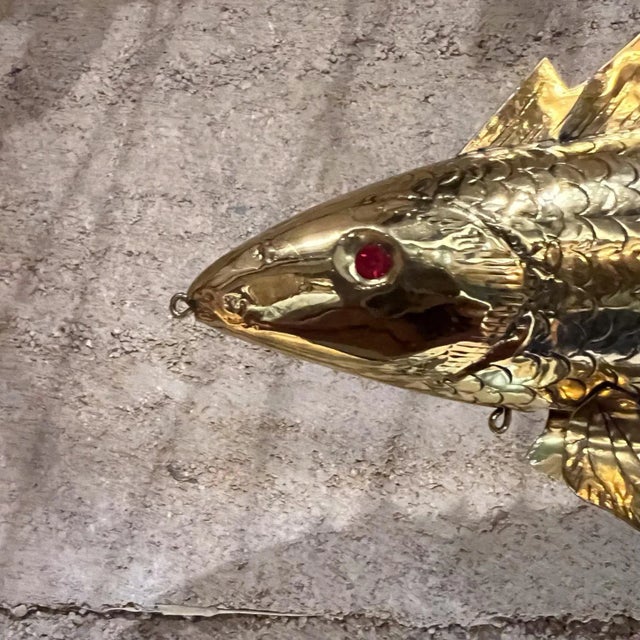 Modern Articulated Brass Fish Wall Sculpture Set of Two For Sale - Image 11 of 12