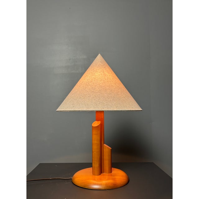 Midcentury Scandinavian pine skyscraper table lamp, 1970s. The lovely lamp is fitted for a general E27 lightbulb and will...