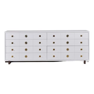 Tommi Parzinger, Double Commode, White Lacquer, Brass, Usa, 1950s For Sale