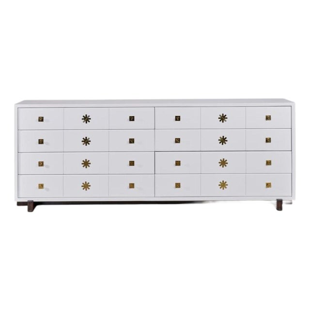Tommi Parzinger, Double Commode, White Lacquer, Brass, Usa, 1950s For Sale
