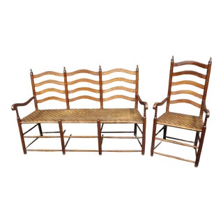 Walnut Shaker Style Bench & Chair For Sale