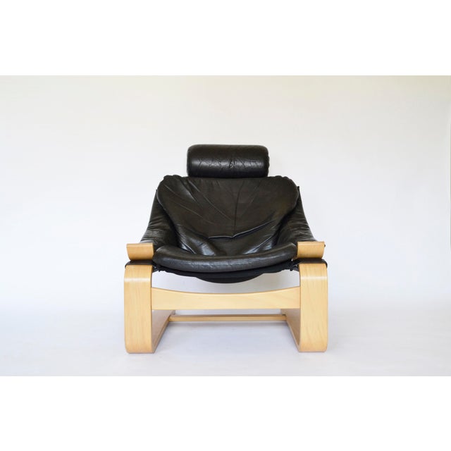 Kroken lounge chair, designed by Åke Fribytter and manufactured by Nelo Möbel in the 1970s. Black leather is in good...