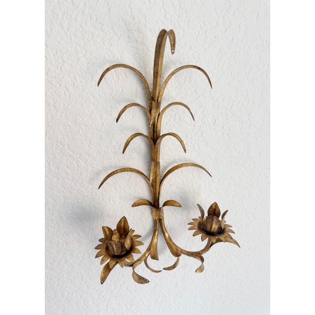 1960s Gilded Toleware Candle Sconces - A Pair For Sale - Image 11 of 13