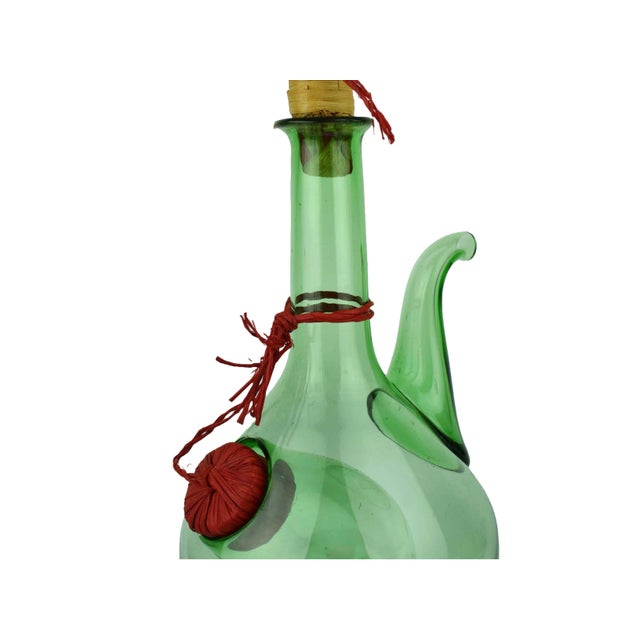 Mid 20th Century Vintage Hand Blown Italian Green Glass Wine Decanter Carafe With Ice Chamber Chiller and Stoppers For Sale - Image 5 of 9