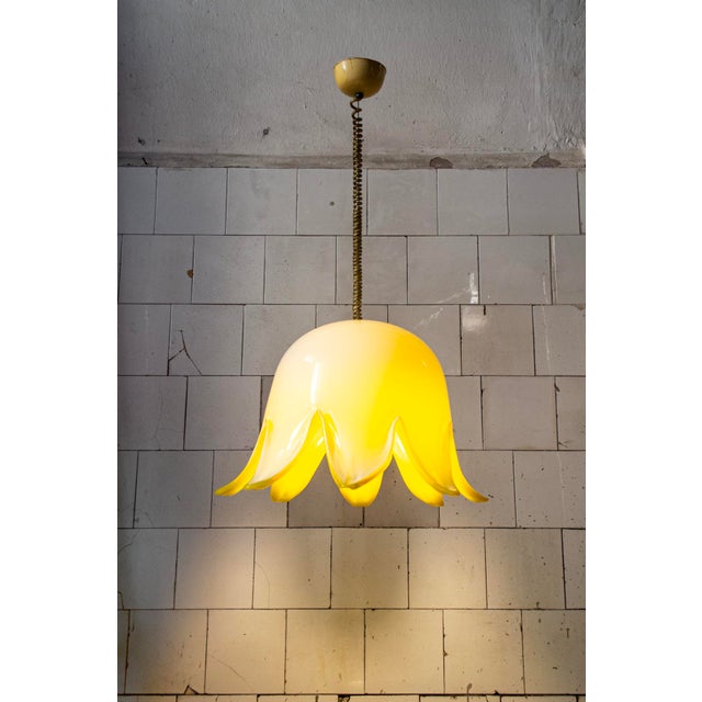 Yellow Murano Glass Floral Pendant Light from Leucos, 1970s For Sale - Image 3 of 9