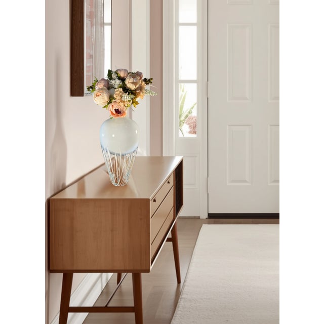 Murano 19 In. Tall Milk &Clear Glass Textural White Amphora Art Glass Vase For Sale - Image 4 of 16
