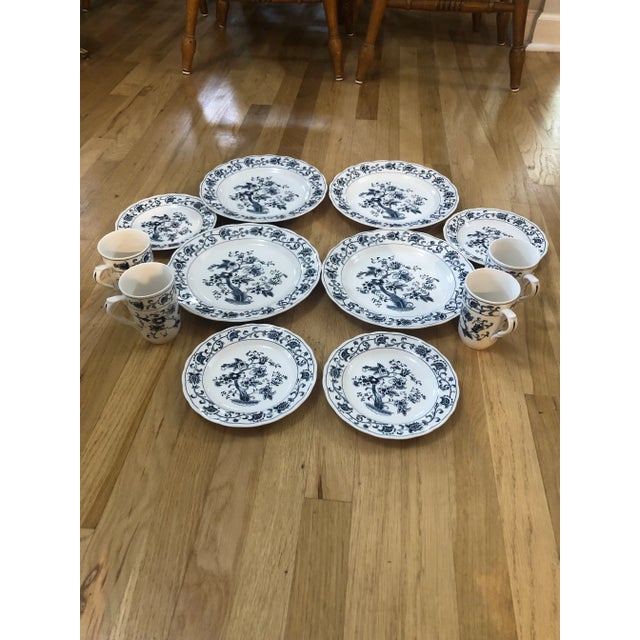 Vintage Blue and White Nikko Ming Tree Blue Chinoiserie Ironstone Set- 12 Pieces For Sale - Image 10 of 10