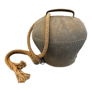Oversized Antique Iron Cowbell With Rope Handle