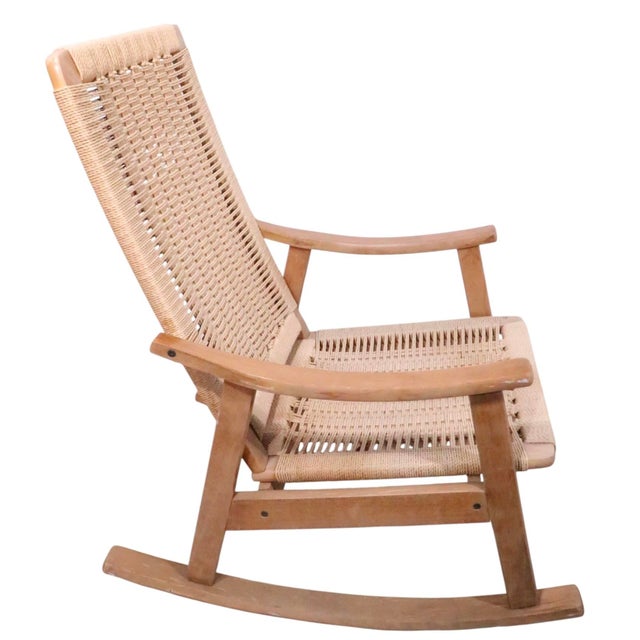 Mid 20th Century Mid Century Danish Style Rope and Wood Rocking Chair C. 1950/70's For Sale - Image 5 of 9