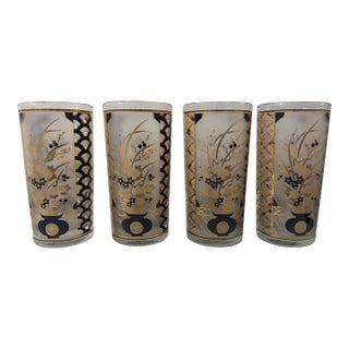 Vintage Culver Mid-Century Highball Glasses With 22k Gold Asian-Inspired Motifs – Set of 4 For Sale