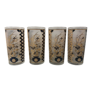 Vintage Culver Mid-Century Highball Glasses With 22k Gold Asian-Inspired Motifs – Set of 4