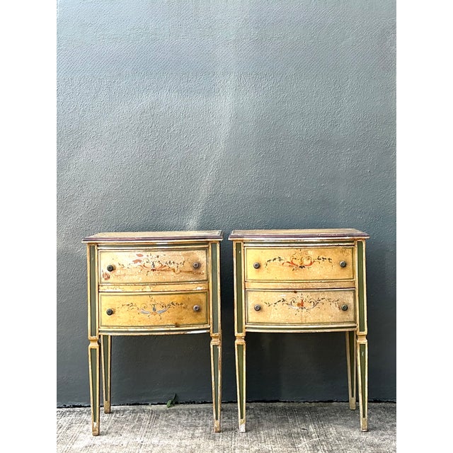 Wood Vintage Distressed Hand-Painted Wood Nightstands For Sale - Image 7 of 16