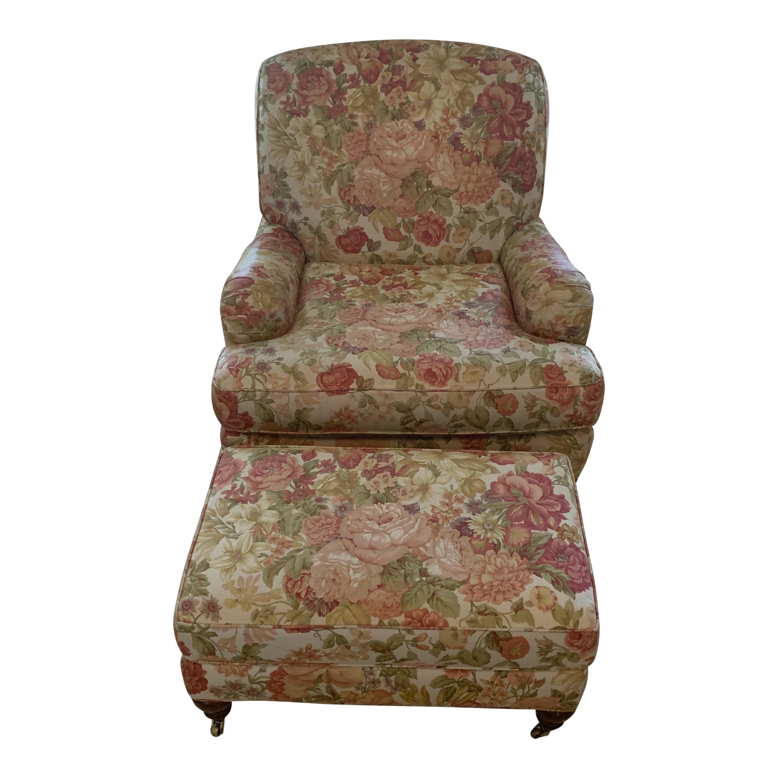 Sherrill Furniture Floral Upholstered English Rolled Arm Chair and