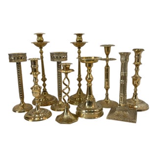 Vintage Brass Candlesticks - Set of 10 For Sale