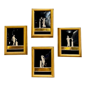19th Century Set of 4 French Eglomise’ Framed Glass Panels