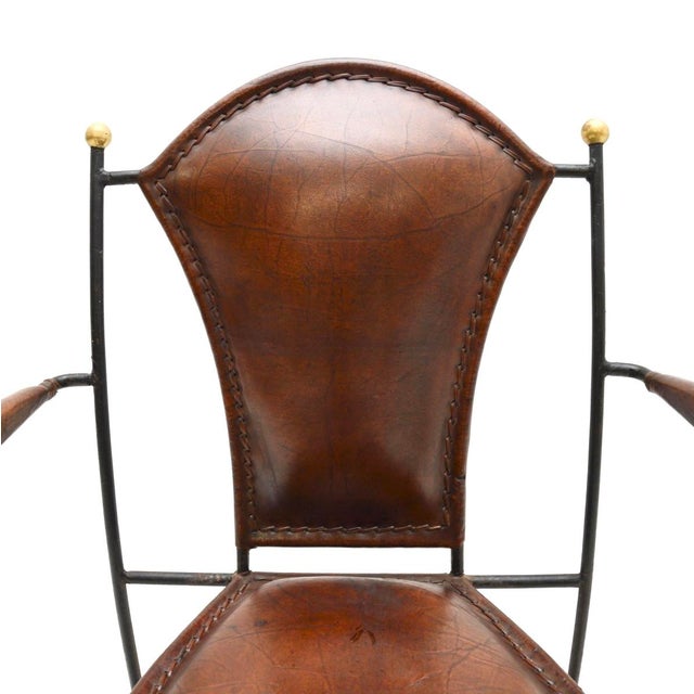 Brown Vintage French Iron and Leather Armchair attributed to Jacques Adnet, 1960s For Sale - Image 8 of 10