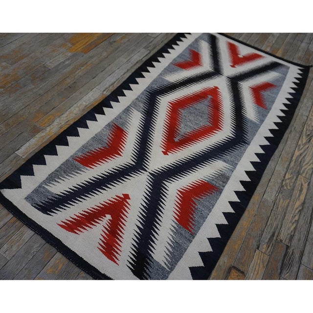 Native American 1930s Small Classic Native American Geometric Antique Navajo Flat Weave Rug For Sale - Image 3 of 11