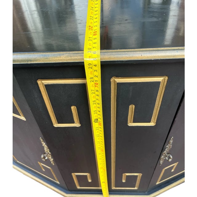 Hollywood Regency Black & Gold Trapezoid Credenza or Bath Vanity Cabinet in the Style of Dorothy Draper For Sale - Image 9 of 11
