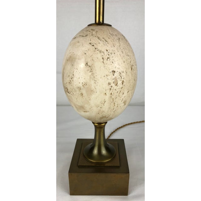 Metal Maison Charles Travertine Table Lamp With Brass Mounts, Signed For Sale - Image 7 of 9